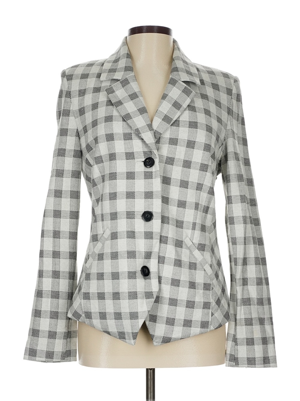 CAbi Gray and White Checked Blazer Jacket